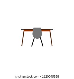 Chair and table vector thin line color icon illustration isolated on white background