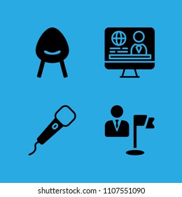 chair, television, goal and microphone icons vector in sample icon set for web and graphic design