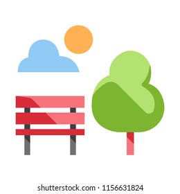 Chair with a tree and sky vector illustration in flat color design