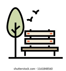 Chair and a tree vector illustration in line color design