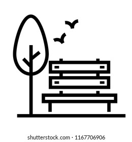 Chair and a tree vector illustration in line stroke design