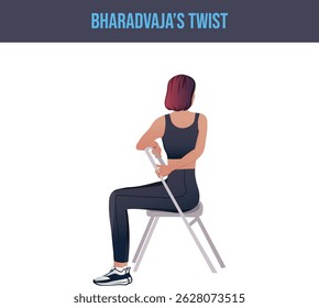 chair exercise,Bharadvaja’s Twist.Personal trainer guiding woman at the gym.	
