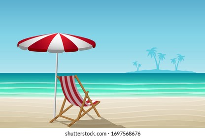 chair and umbrella on the beach in summer