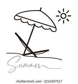 Chair and Umbrella on the Beach, Summer Holiday Icon and Logo. Vector illustration isolated on white background