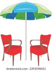 chair and umbrella relaxation vector