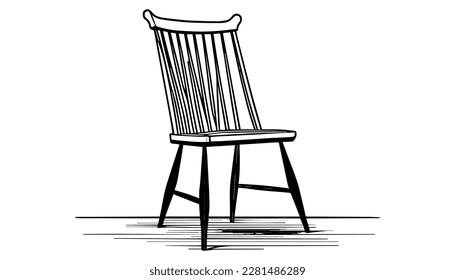 Chair vector black line illustration isolated white. Sketch art