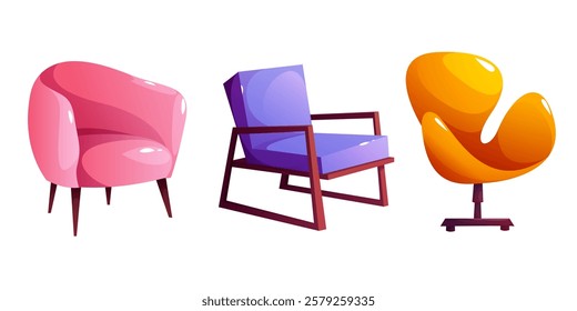Chair vector cartoon illustrations. Isolated furniture objects