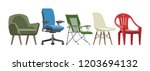 Chair vector comfortable furniture armchair and seat pouf design in furnished apartment interior illustration set of business office-chair or easy-chair isolated on white background