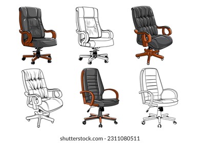 Chair vector comfortable furniture armchair and seat pouf design in furnished apartment interior illustration set of business office-chair or easy-chair isolated on white background