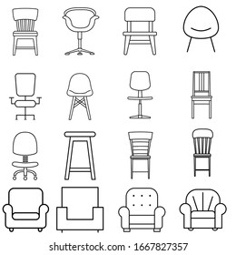 Chair vector icon set. furniture illustration sign collection. Sofa symbol. 