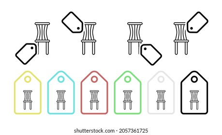 Icono del vector de la silla en la ilustración del conjunto de etiquetas para ui y ux, sitio web o aplicación móvil