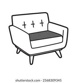 chair vector image, black and white line art, chair with foam