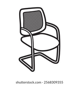 chair vector image, black and white line art, iron frame chair