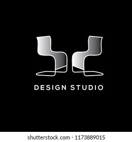 Chair vector logo. Interiors brand. Design studio emblem