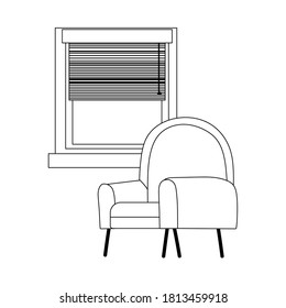 chair and window interior isolated icon line style vector illustration