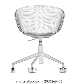 Chair wireframe on castors isolated on white background. Front view. 3D. Vector illustration.