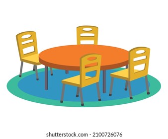 chair wooden table carpet furniture seat vector illustration 