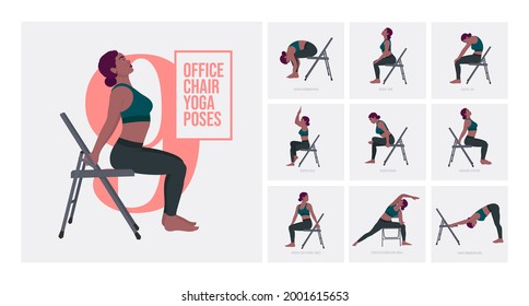 Chair Yoga Poses Chair Stretching Exercises Stock Vector (royalty Free 