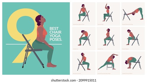 Chair Yoga Posesyoung Woman Practicing Yoga Stock Vector (Royalty Free ...