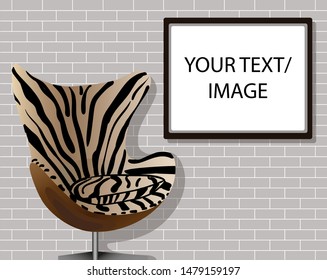 chair with zebra pattern in loft interior with area for text vector illustration