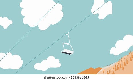 chairlift with a bench seat down view, flat illustration