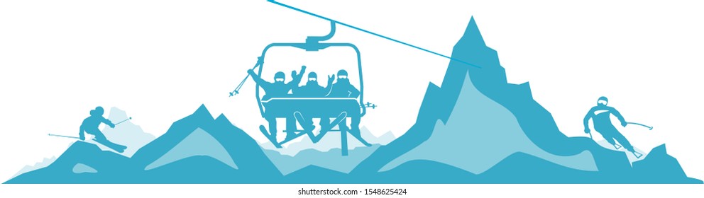 Chairlift Ski Mountain Vector Silhouette