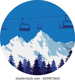 Chairlift in snow mountains icon