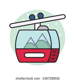 chairlift vector flat color line icon 