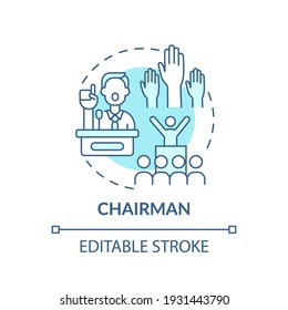 Chairman concept icon. Top management positions. Ensure that meetings run properly. Company owner idea thin line illustration. Vector isolated outline RGB color drawing. Editable stroke