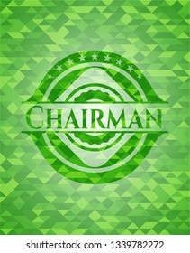Chairman green emblem. Mosaic background