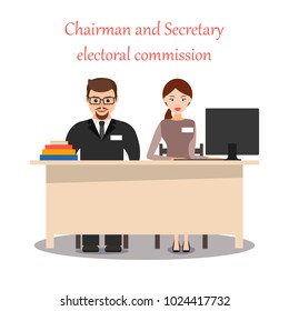 Chairman and Secretary of the precinct election Commission. The cartoon characters. Elections, voting. Vector flat illustration.