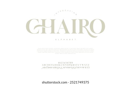 Chairo Typografie Beauty Mode elegante minimalistische Serif Italic Schriftarten dekorative Hochzeit Vintage Retro-Logos. Minimal luxuriöse Schriftart Alphabet Logo. Vektorgrafik