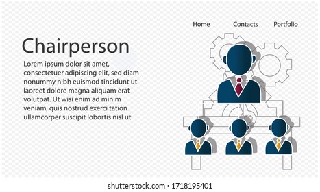 Chairperson web page concept on transparency background. Creative idea design. Flat vector illustration for template, brochure or presentation.