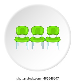 Chairs at airport icon in cartoon style isolated on white circle background. Sit symbol vector illustration