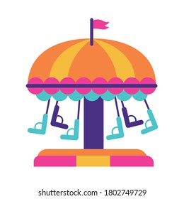 chairs flying mechanical fairground attraction flat style vector illustration design