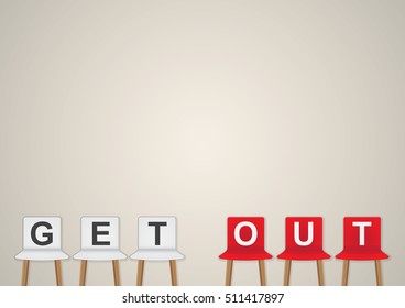 Chairs in front of the gradient grey wall for GET OUT