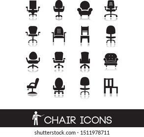 Chairs furniture icons set in black style.