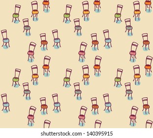 Chairs. Hand-drawn graphic elements, seamless pattern