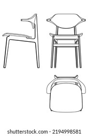 Chairs icon set. Home seating furniture for living room or kitchen. Side view, front view and top view. Vector illustration on white background