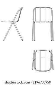 Chairs icon set. Home seating furniture for living room or kitchen. Side view, front view and top view. Vector illustration on white background