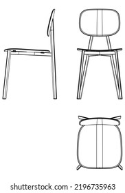 Chairs icon set. Home seating furniture for living room or kitchen. Side view, front view and top view. Vector illustration on white background