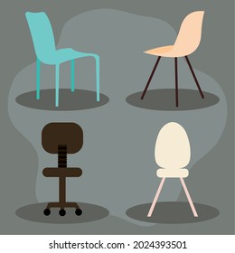 chairs icon set on gray background