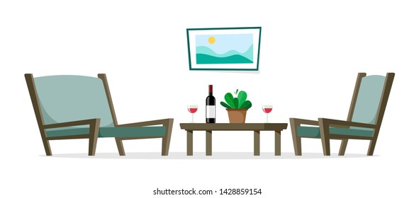 Chairs loungers for the rest with a table. vector isolates on a white background in cartoon flat style