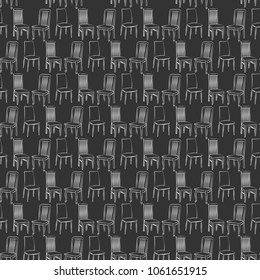 Chairs on black baackground, seamless pattern