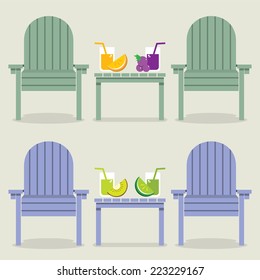 Chairs Set With Fruit Juice Glasses Vector Illustration