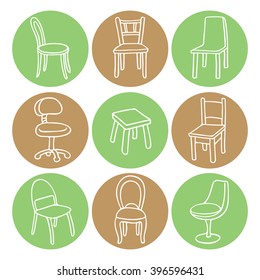 Chairs, set of round icons.