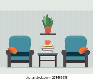 Chairs with small table, home interior. Flat style vector illustration.
