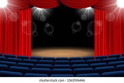 chairs with spotlight on the stage  in the hall
