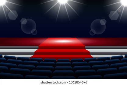 chairs and stage with spotlight in the hall