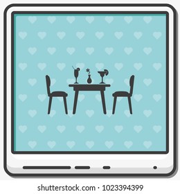 Chairs and table flat vector icon. Restaurant interior.